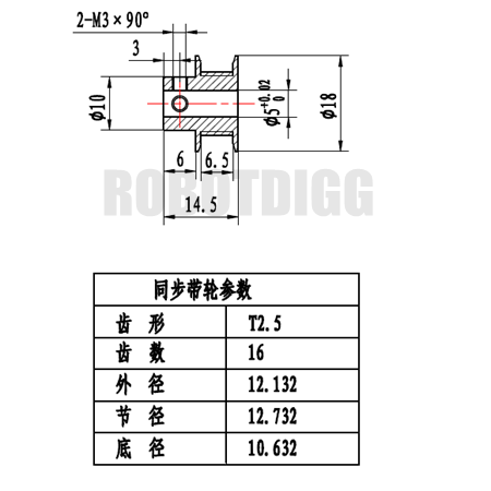 T2.5 pulley 16 tooth